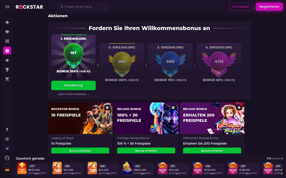 Rockstar Casino — Promotions, captured from Germany