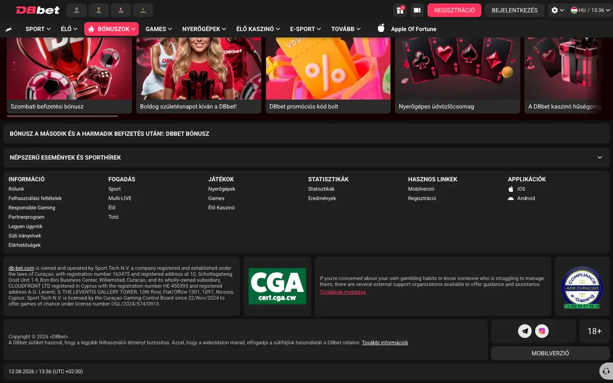 DBbet Casino — Promotions, captured from Hungary