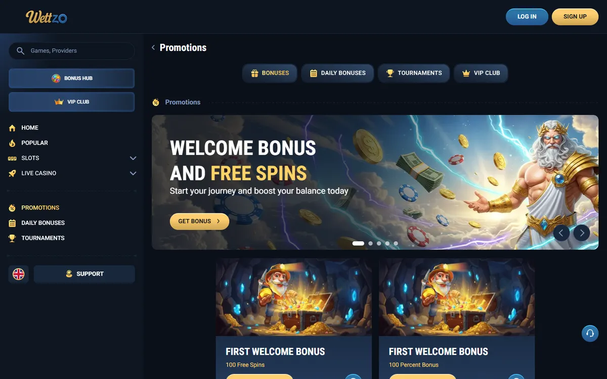 Wettzo Casino — Promotions, captured from Canada