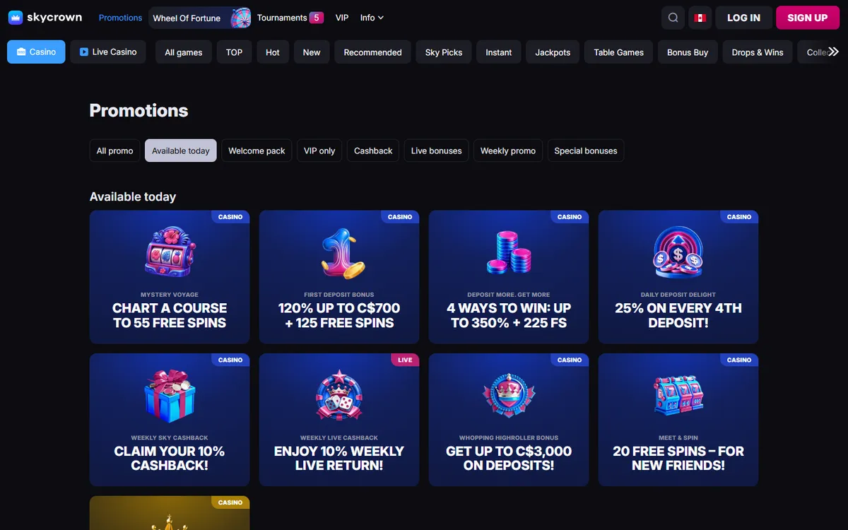 Skycrown Casino — Promotions, captured from Canada