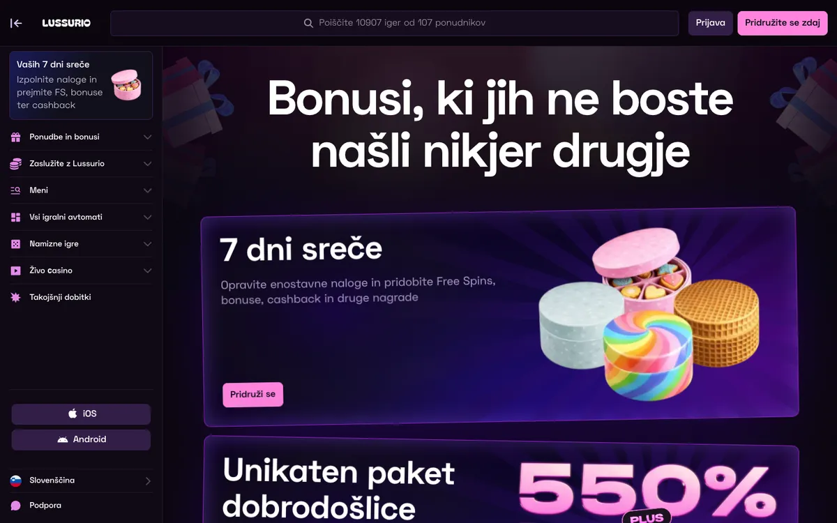 Lussurio Casino — Promotions, captured from Slovenia
