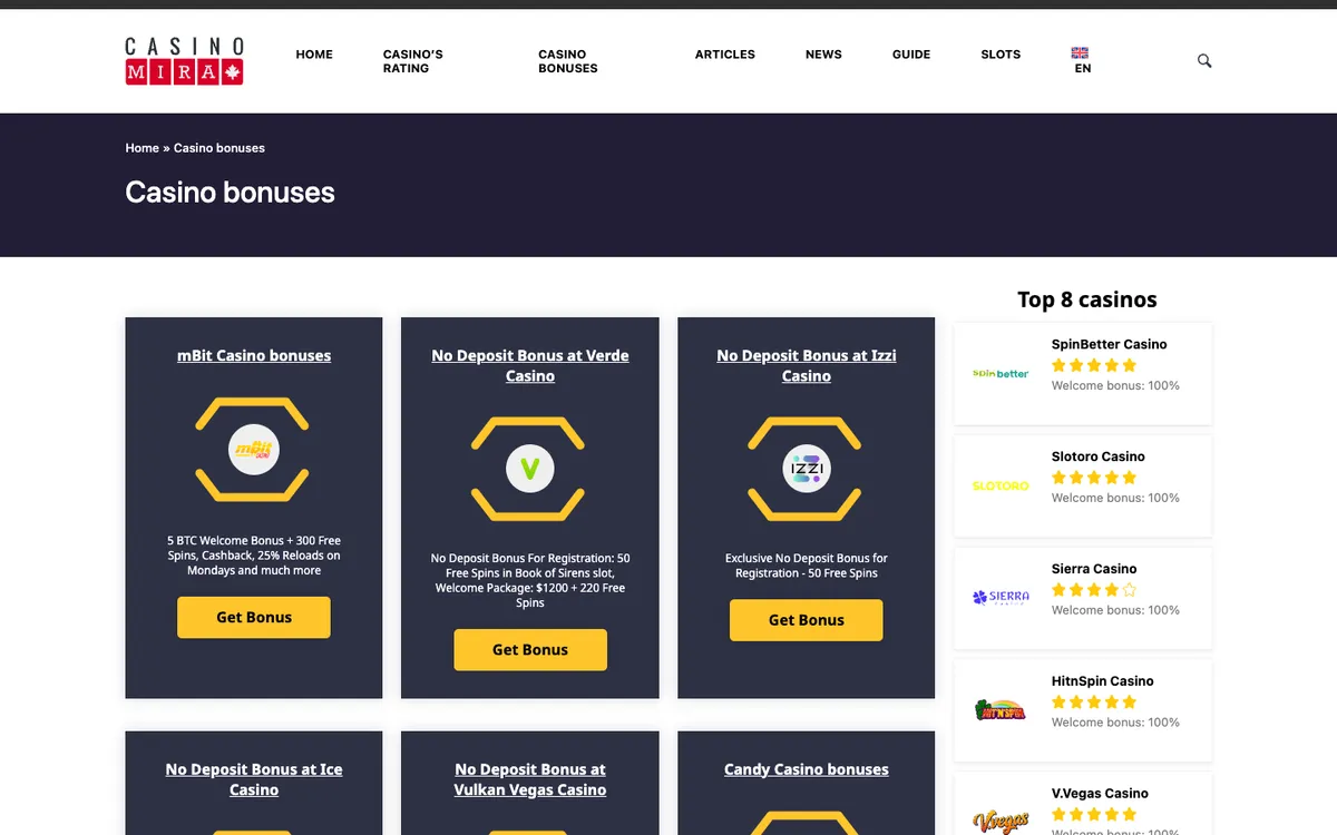 Casino Mira — Promotions, captured from United States