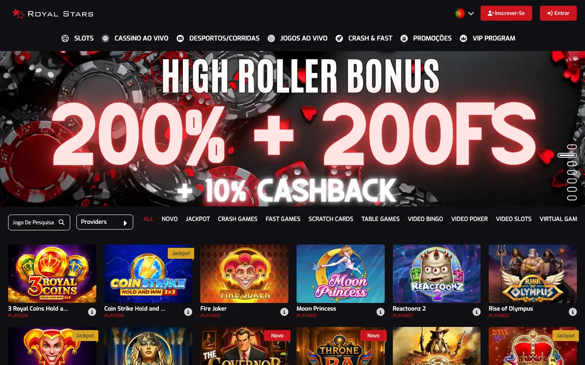 Royal Stars Casino — Home page, captured from Portugal
