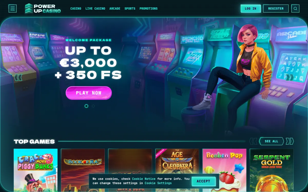 PowerUp Casino — Home page, captured from South Africa