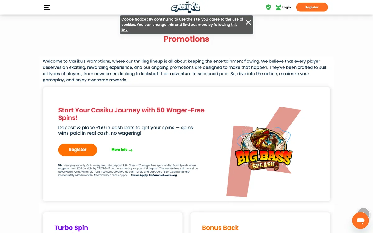 Casiku Casino — Promotions, captured from United Kingdom