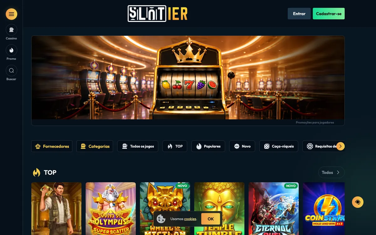 Slotier Casino — Home page, captured from Portugal