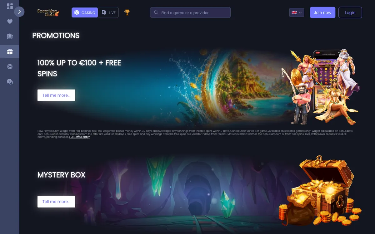 Scorching Slots Casino — «Акции», снято из страны Испания
