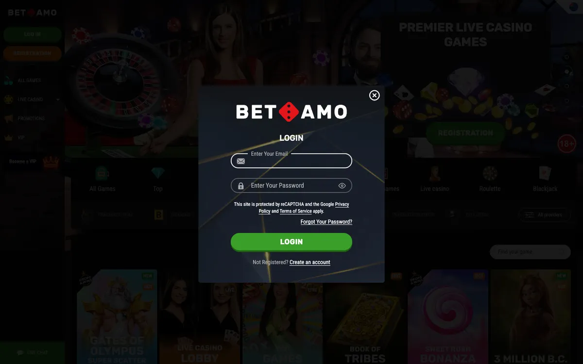 Betamo Casino — Sign-up, captured from New Zealand