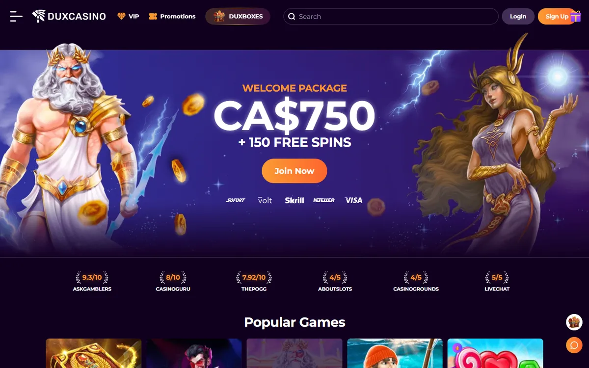 DuxCasino — «Главная», снято из страны Канада