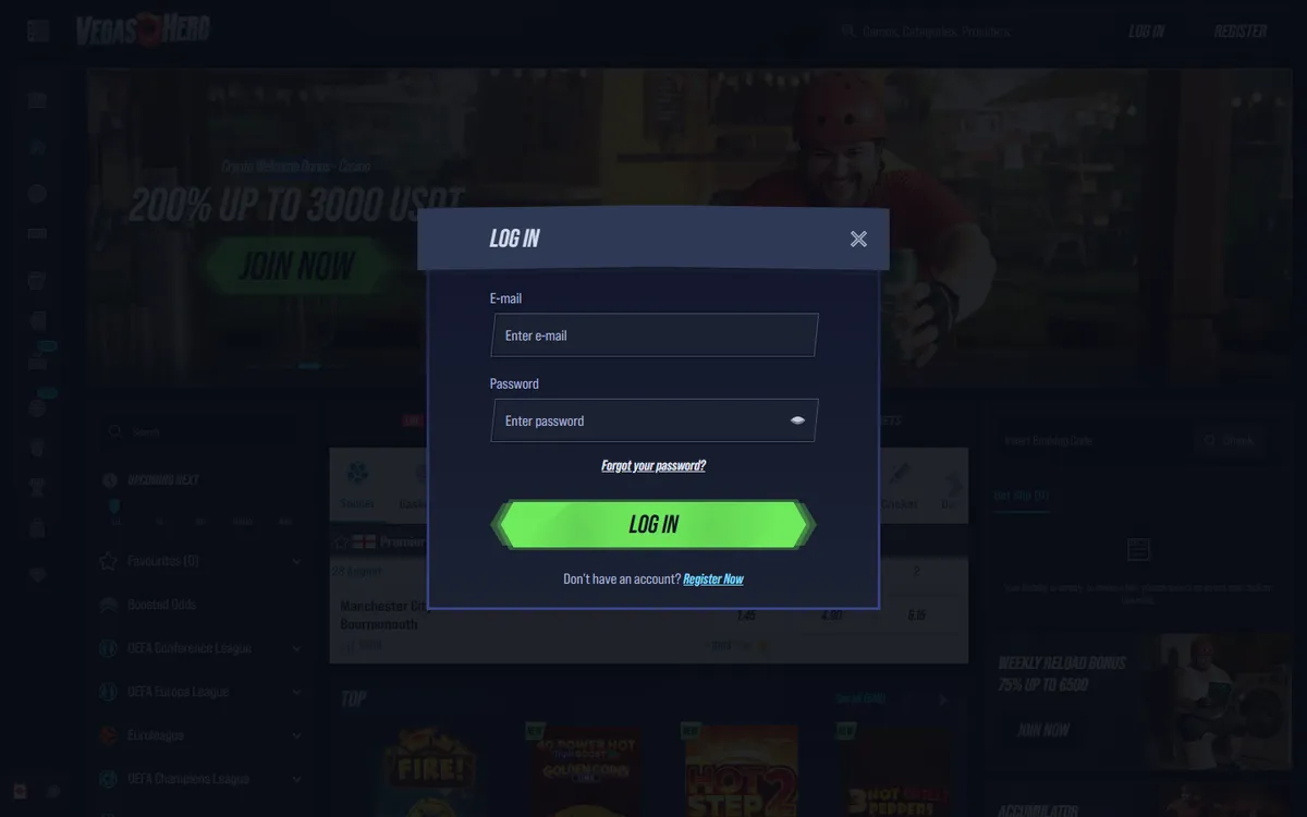 Vegas Hero Casino — Sign-up, captured from Canada