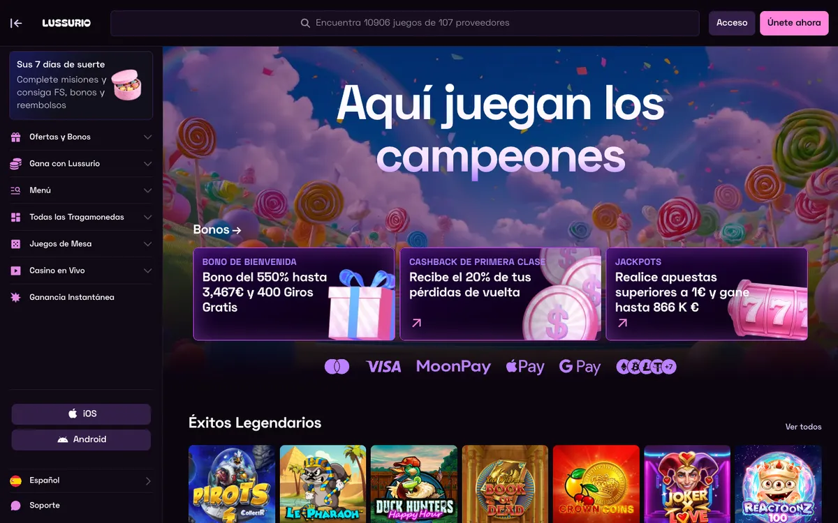 Lussurio Casino — Home page, captured from Spain