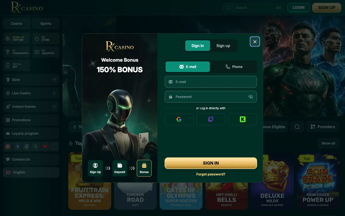 RX Casino — Sign-up, captured from South Korea