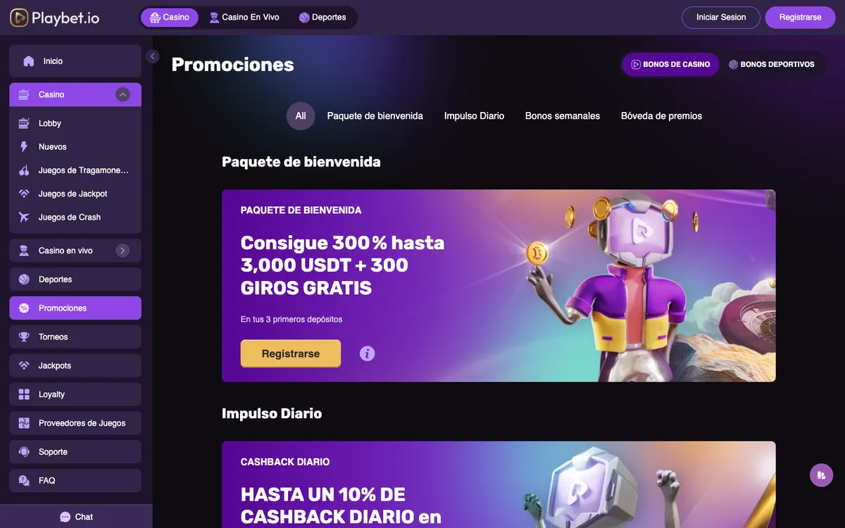 Playbet.io Casino — Promotions, captured from Mexico