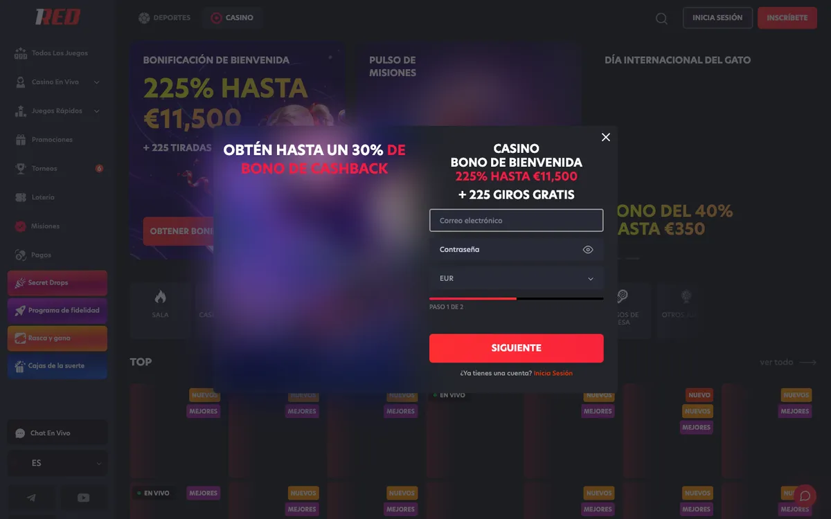 1Red Casino — «Главная», снято из страны Испания