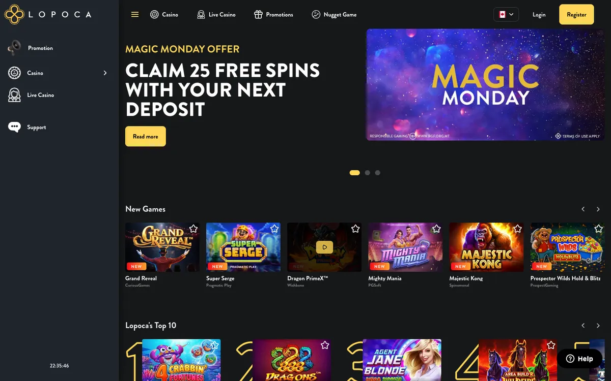Lopoca Casino — Home page, captured from Canada