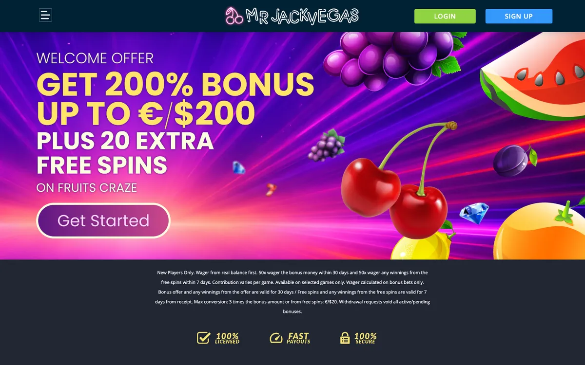 MrJackVegas Casino — Home page, captured from Austria