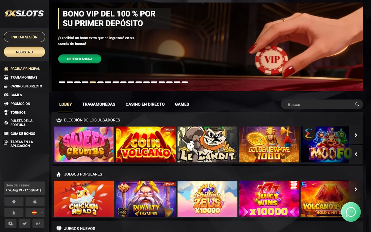 1xSlots Casino — Home page, captured from Colombia
