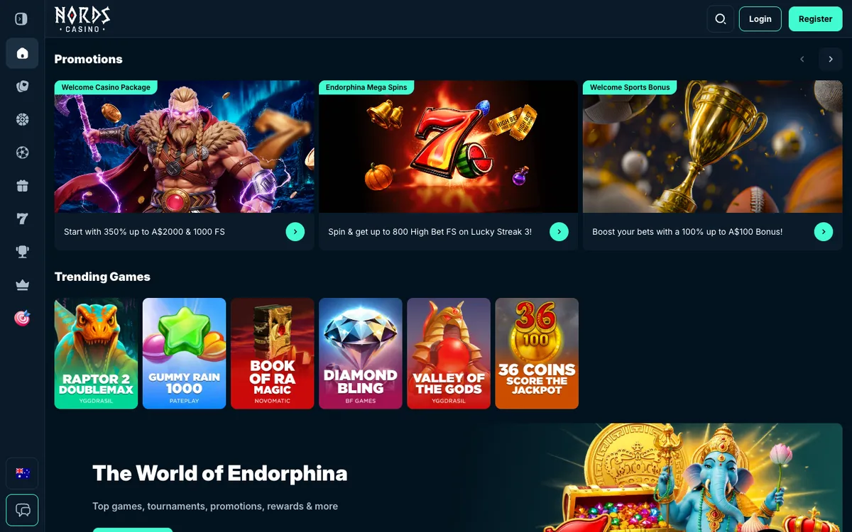 Nords Casino — Home page, captured from Australia