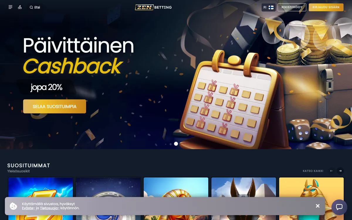 ZenBetting Casino — Home page, captured from Finland