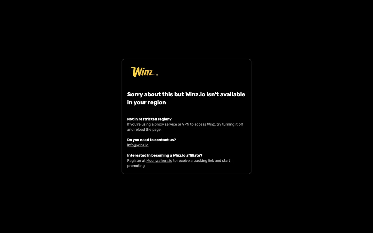 Winz.io Casino — «Регистрация», снято из страны Испания