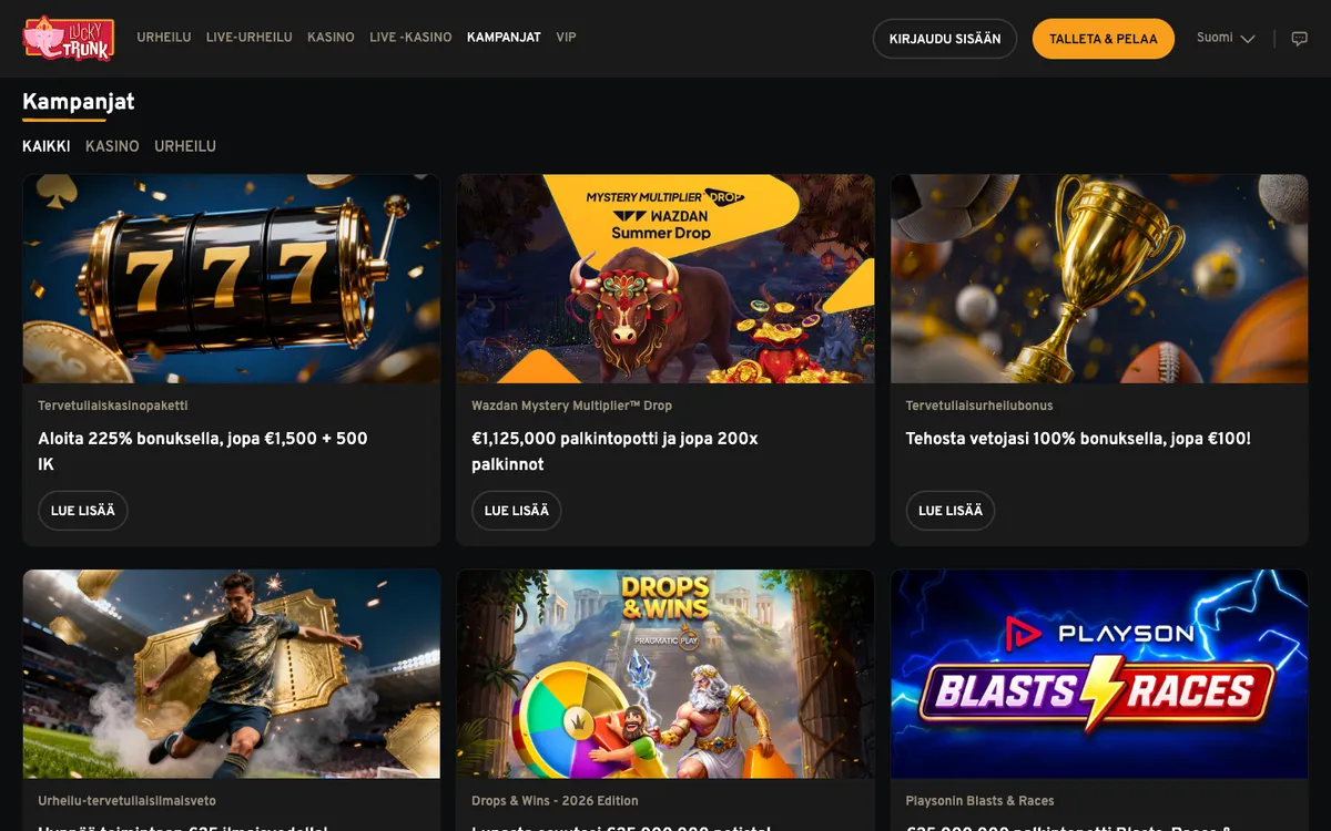 Lucky Trunk Casino — Promotions, captured from Finland