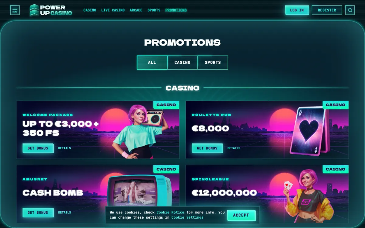 PowerUp Casino — «Акции», снято из страны Финляндия