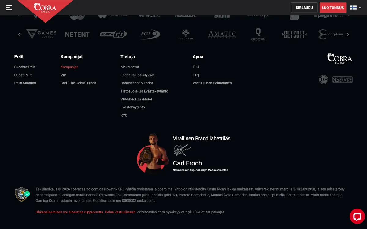 Cobra Casino — «Акции», снято из страны Финляндия
