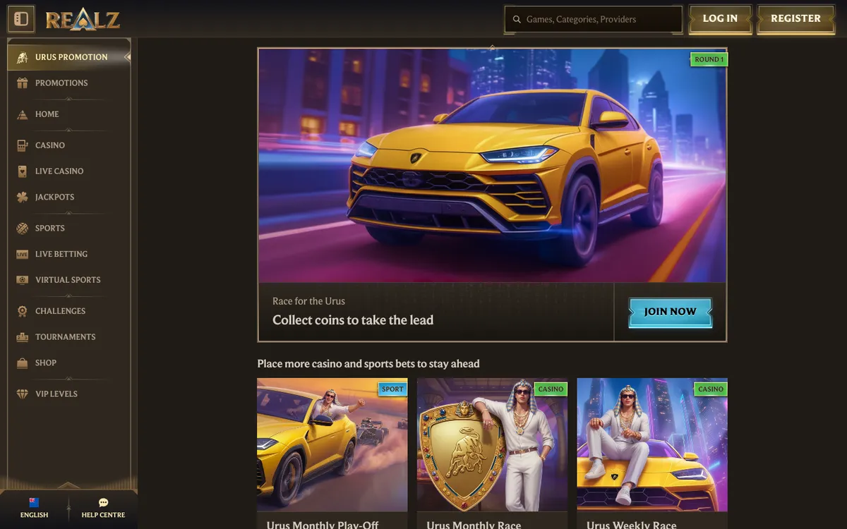 Realz Casino — «Акции», снято из страны Новая Зеландия