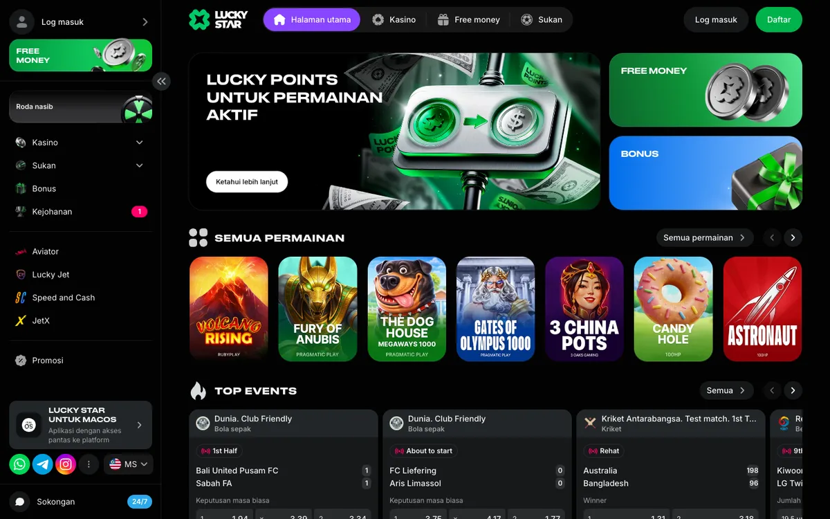 Lucky Star Casino — Home page, captured from Malaysia