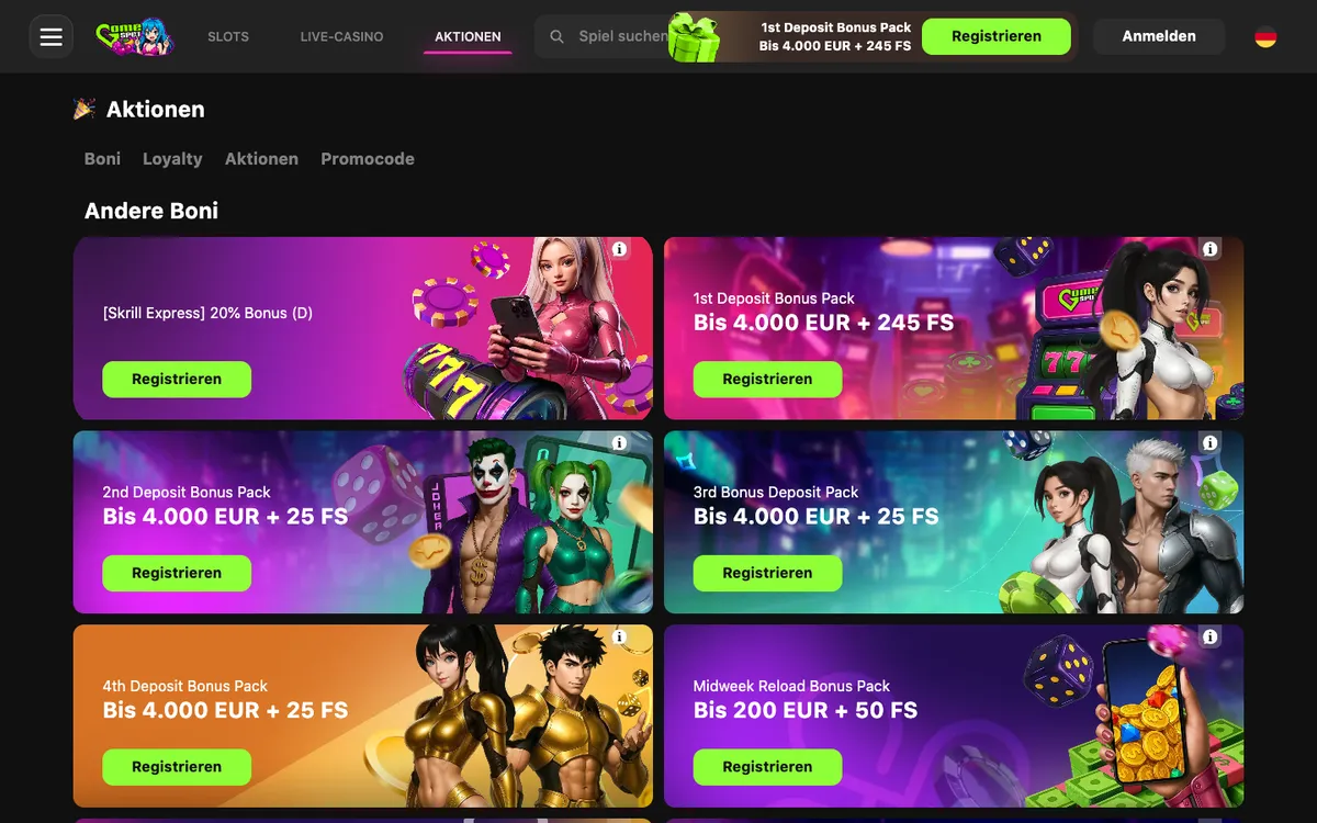 Game Spot Casino — Promotions, captured from Germany