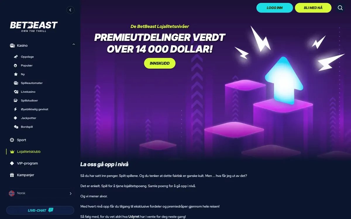 BetBeast Casino — Promotions, captured from Norway