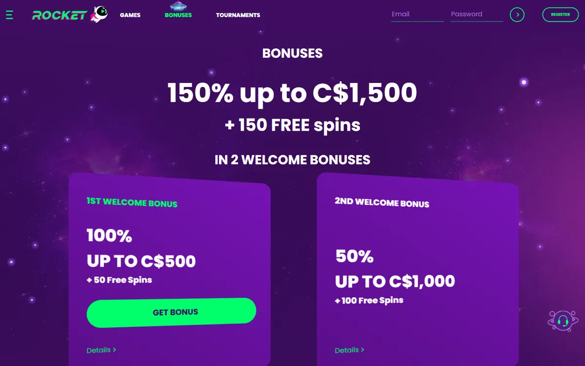 Casino Rocket — Promotions, captured from Canada