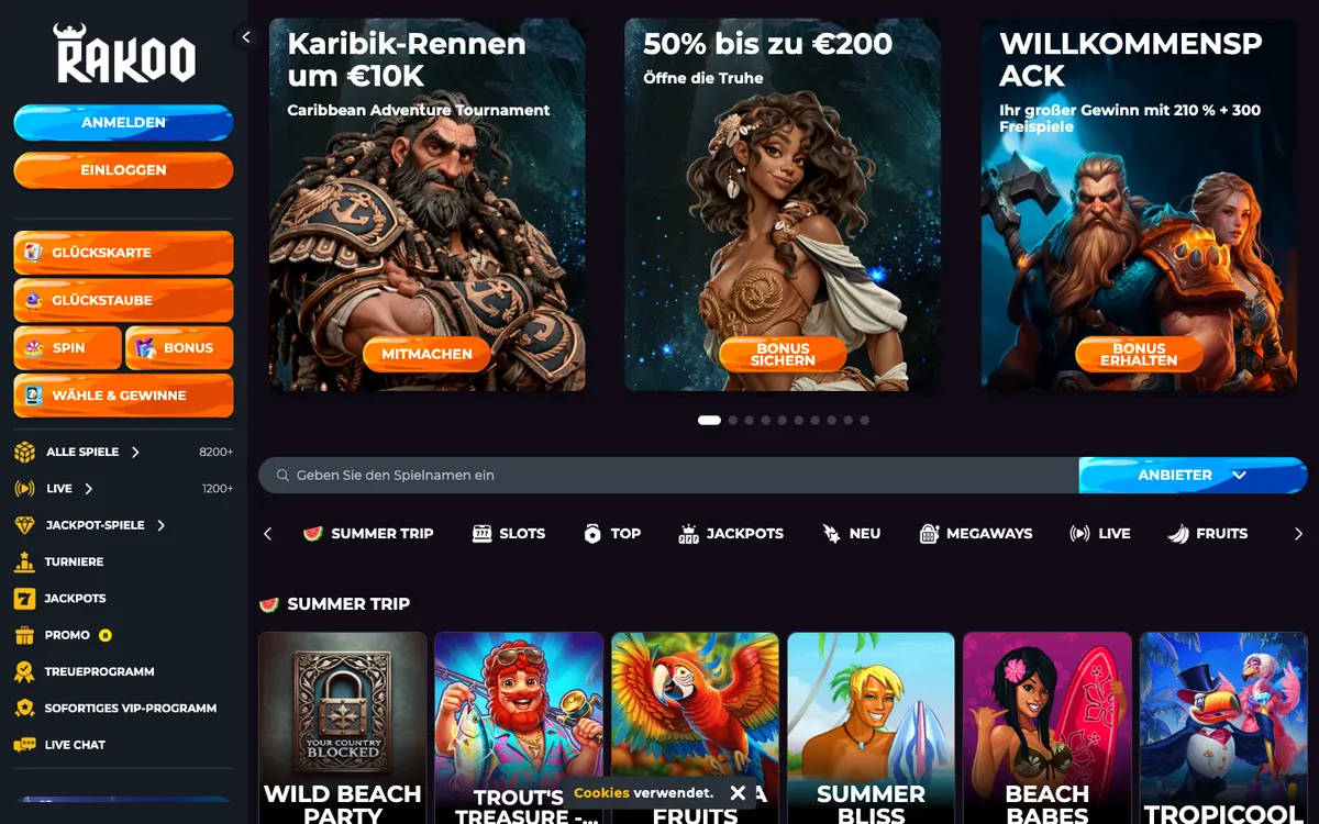 Rakoo Casino — Home page, captured from Austria