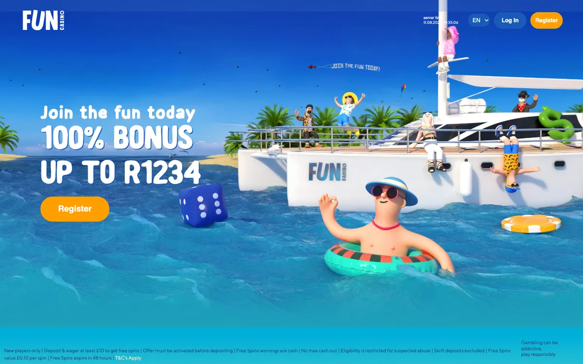 Fun Casino — Home page, captured from South Africa
