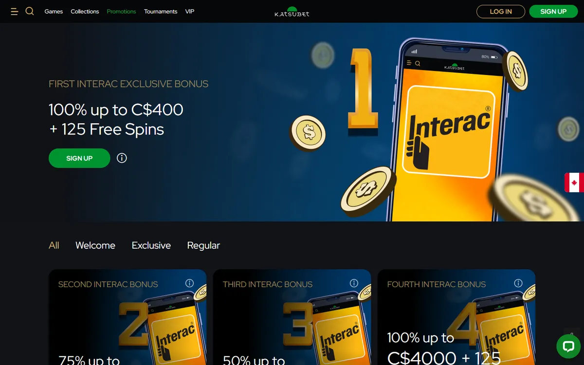 KatsuBet Casino — Promotions, captured from Canada