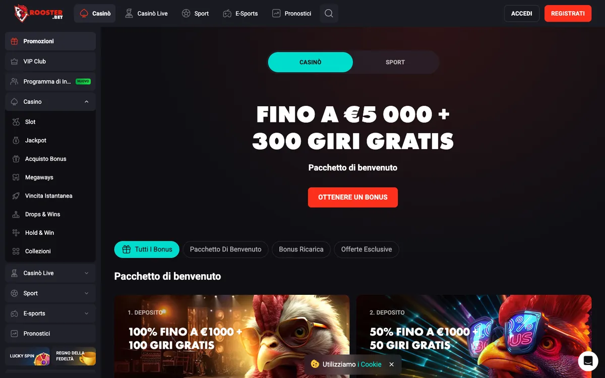 Rooster Bet Casino — Promotions, captured from Italy