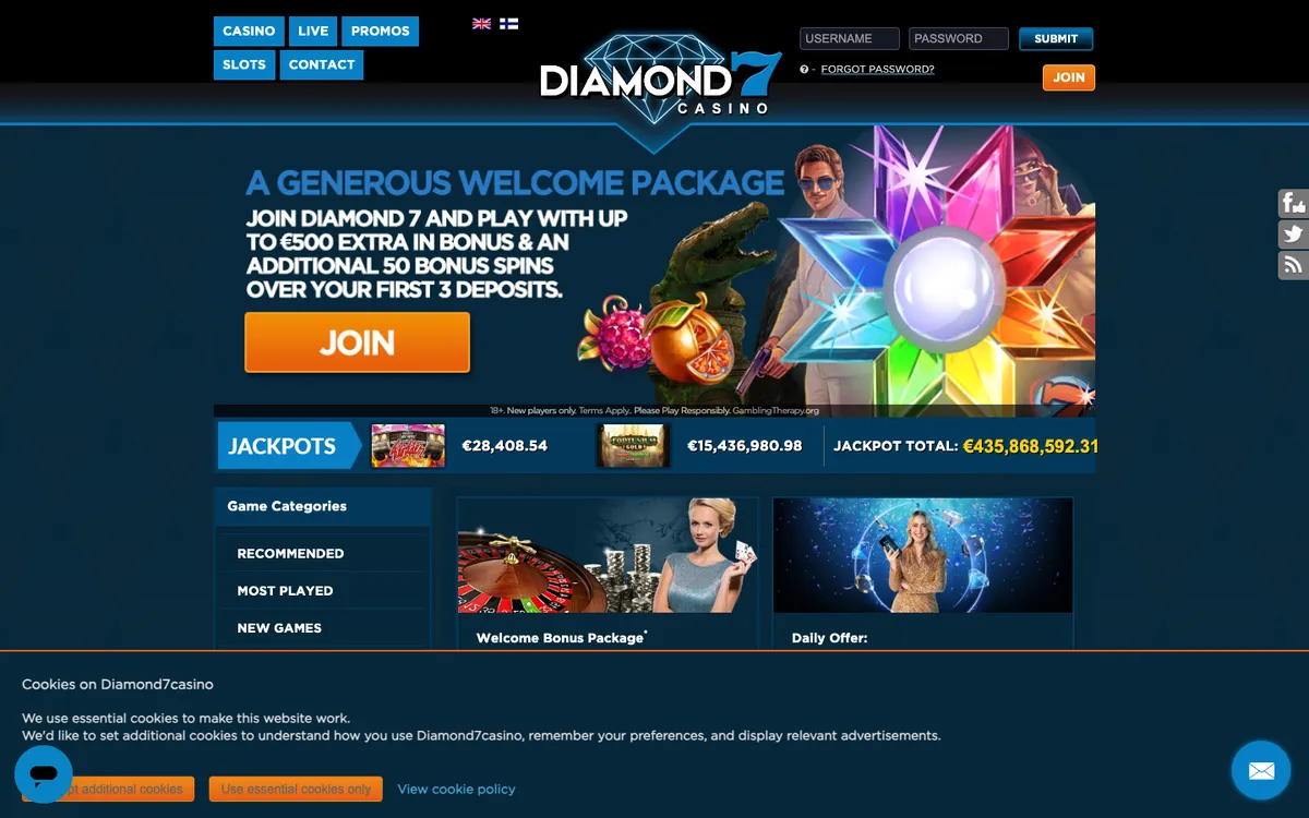Diamond 7 Casino — Promotions, captured from Norway