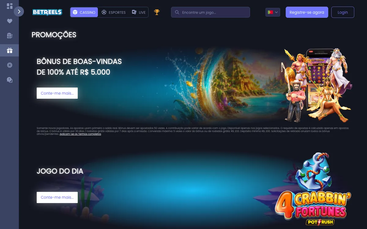 Betreels Casino — Promotions, captured from Brazil