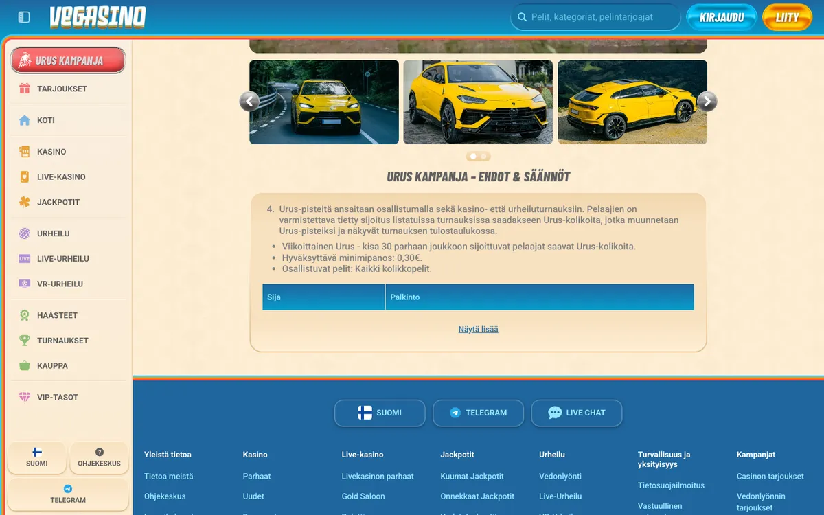 Vegasino Casino — «Акции», снято из страны Финляндия