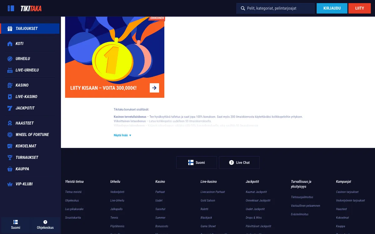 TikiTaka Casino — Promotions, captured from Finland