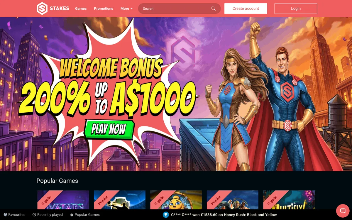 Stakes Casino — «Регистрация», снято из страны Австралия