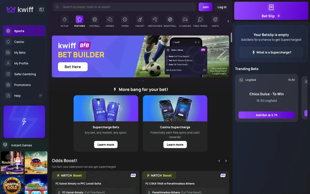 Kwiff Casino — Home page, captured from United Kingdom
