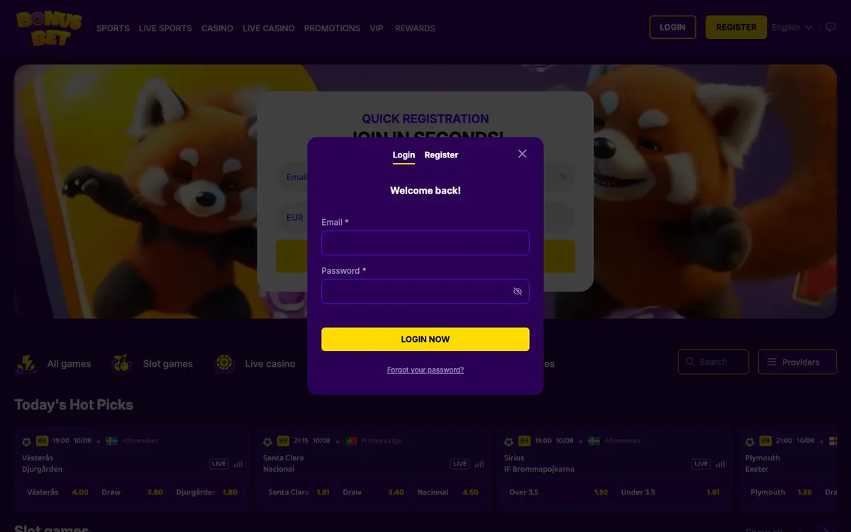 BonusBet Casino — Sign-up, captured from Austria
