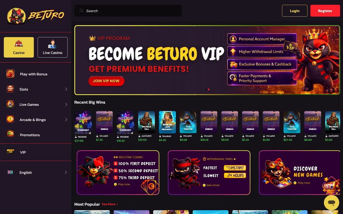 Beturo Casino — Home page, captured from Austria