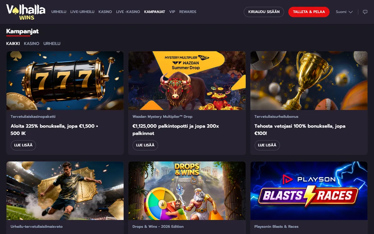 Valhalla Wins Casino — «Акции», снято из страны Финляндия