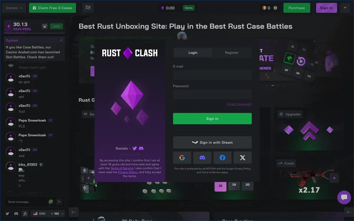 RustClash Casino — «Регистрация», снято из страны Соединенные Штаты