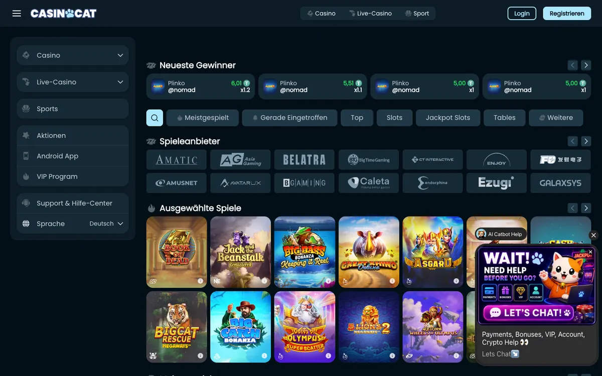 CasinoCat — «Главная», снято из страны Германия