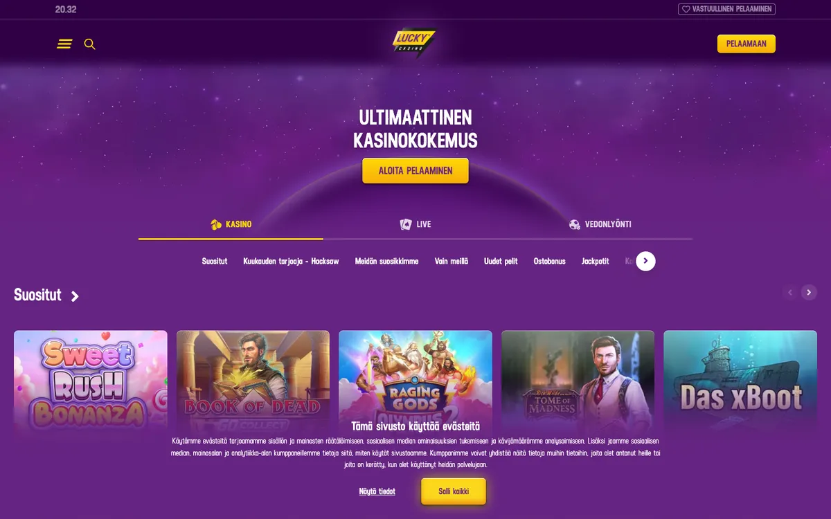Lucky Casino — Home page, captured from Finland