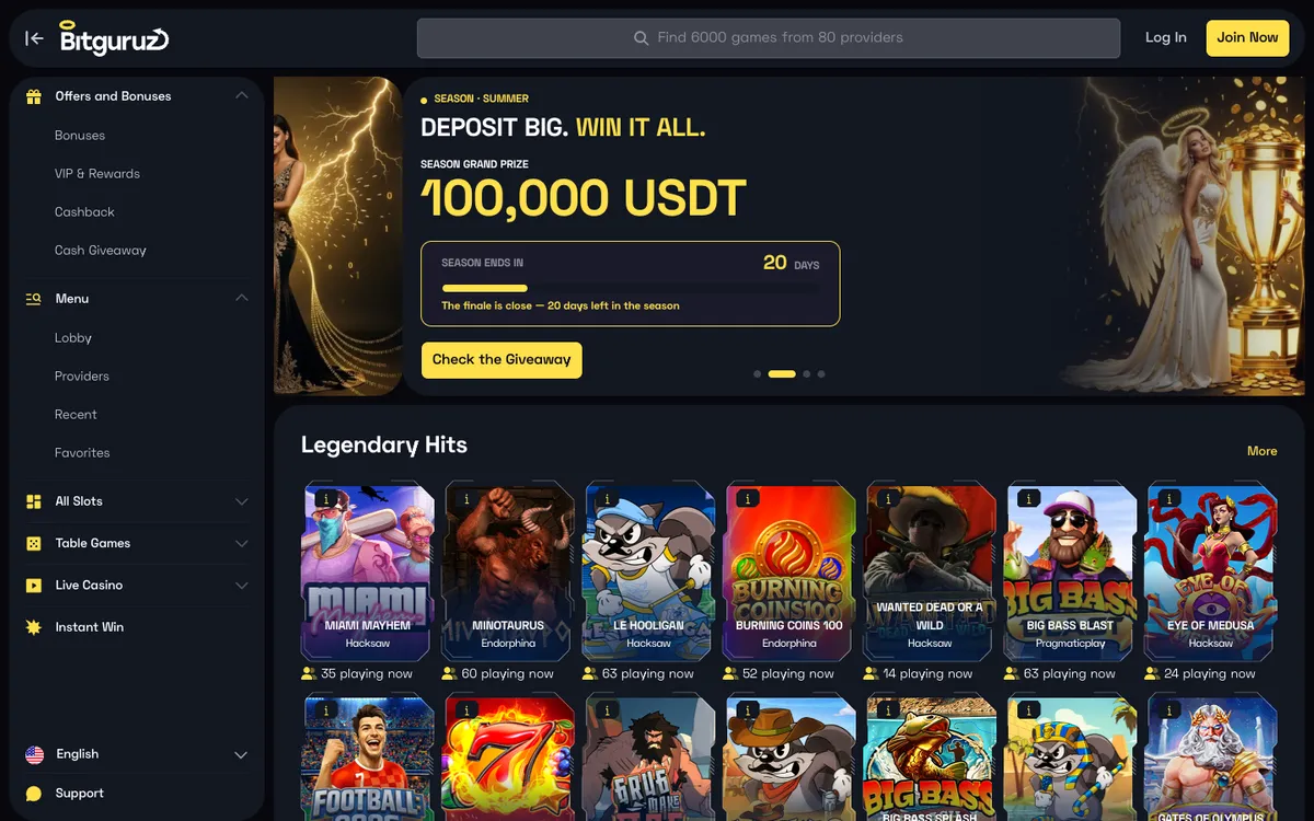 Bitguruz Casino — Home page, captured from Australia