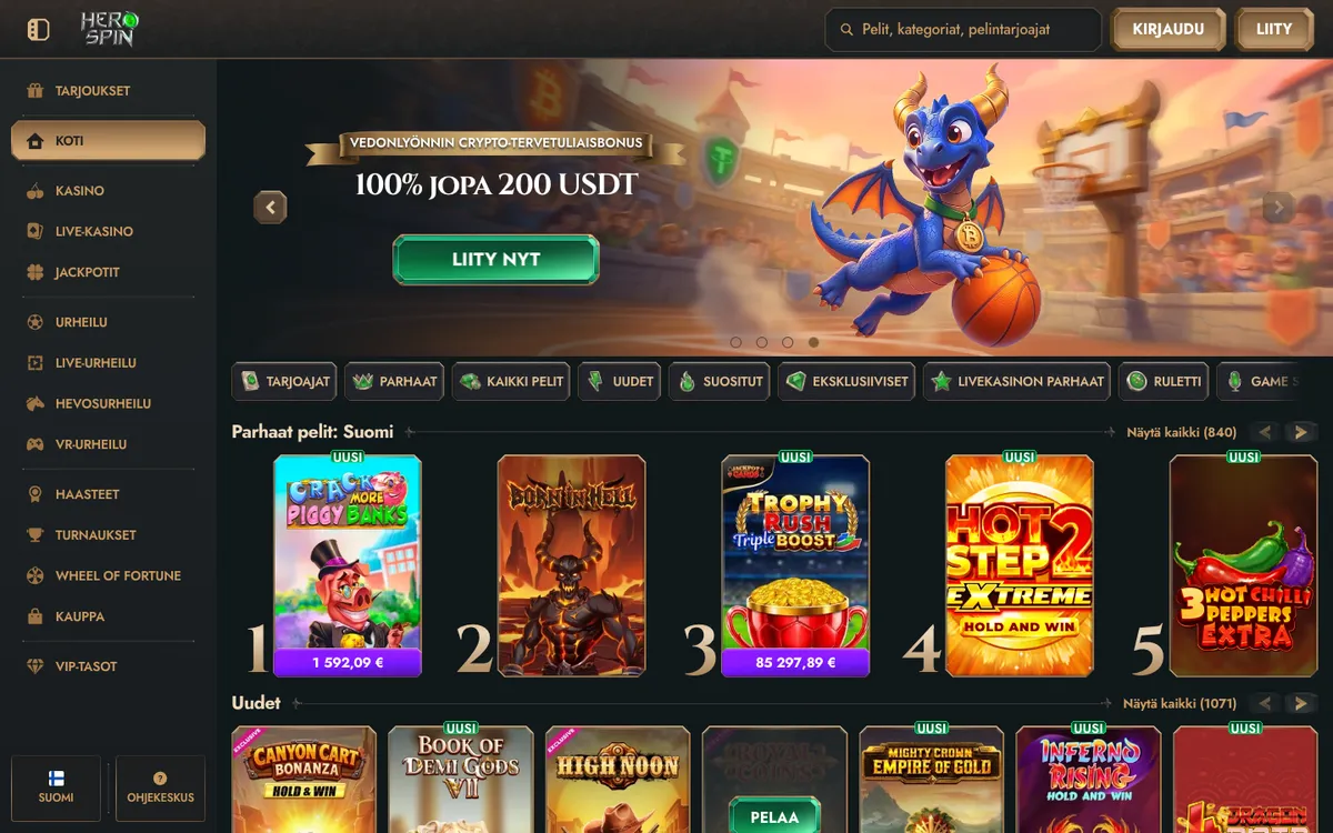 HeroSpin Casino — Home page, captured from Finland